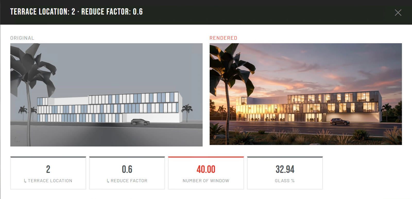 Iteration with 40 windows and 32.9% glazing