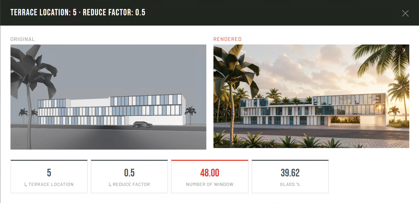 Iteration with 48 windows and 39.6% glazing
