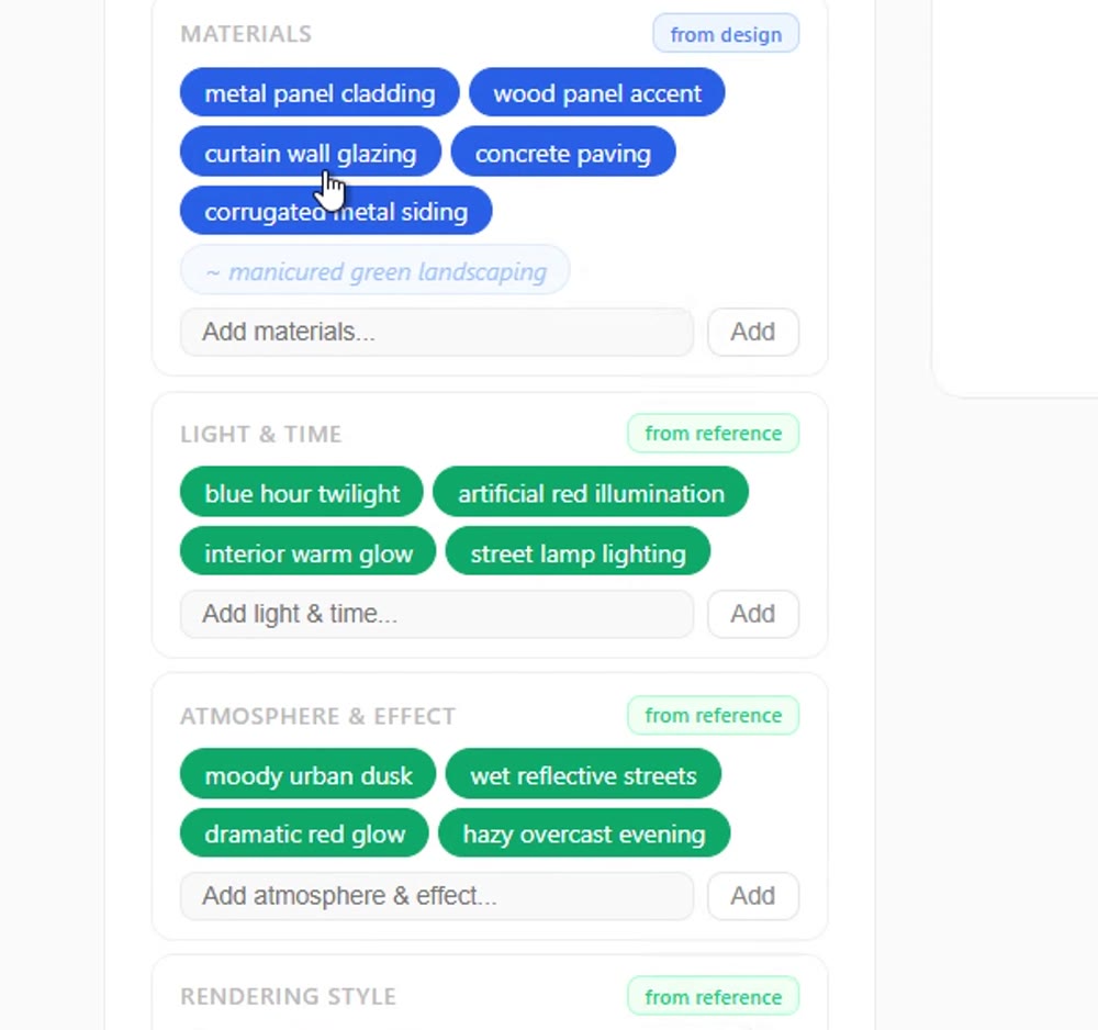 Colour-coded prompt tags grouped by category