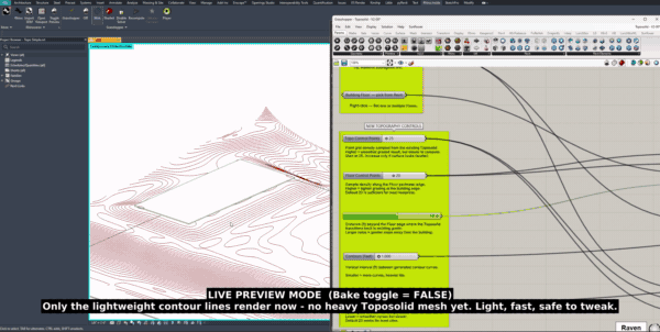 Contour lines generating live in the Rhino preview as the script runs