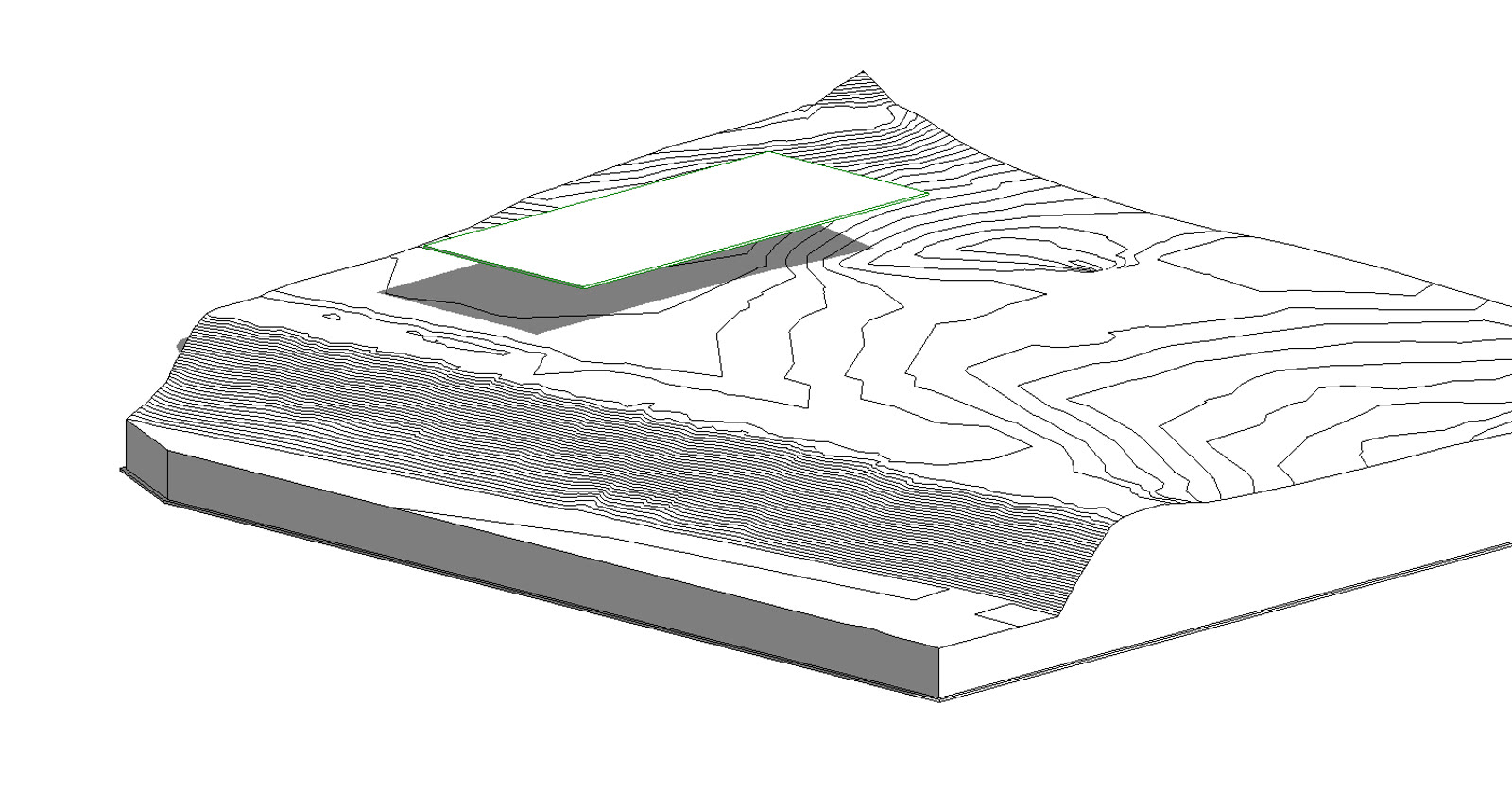 Existing Revit toposolid with contour lines and building floor footprint