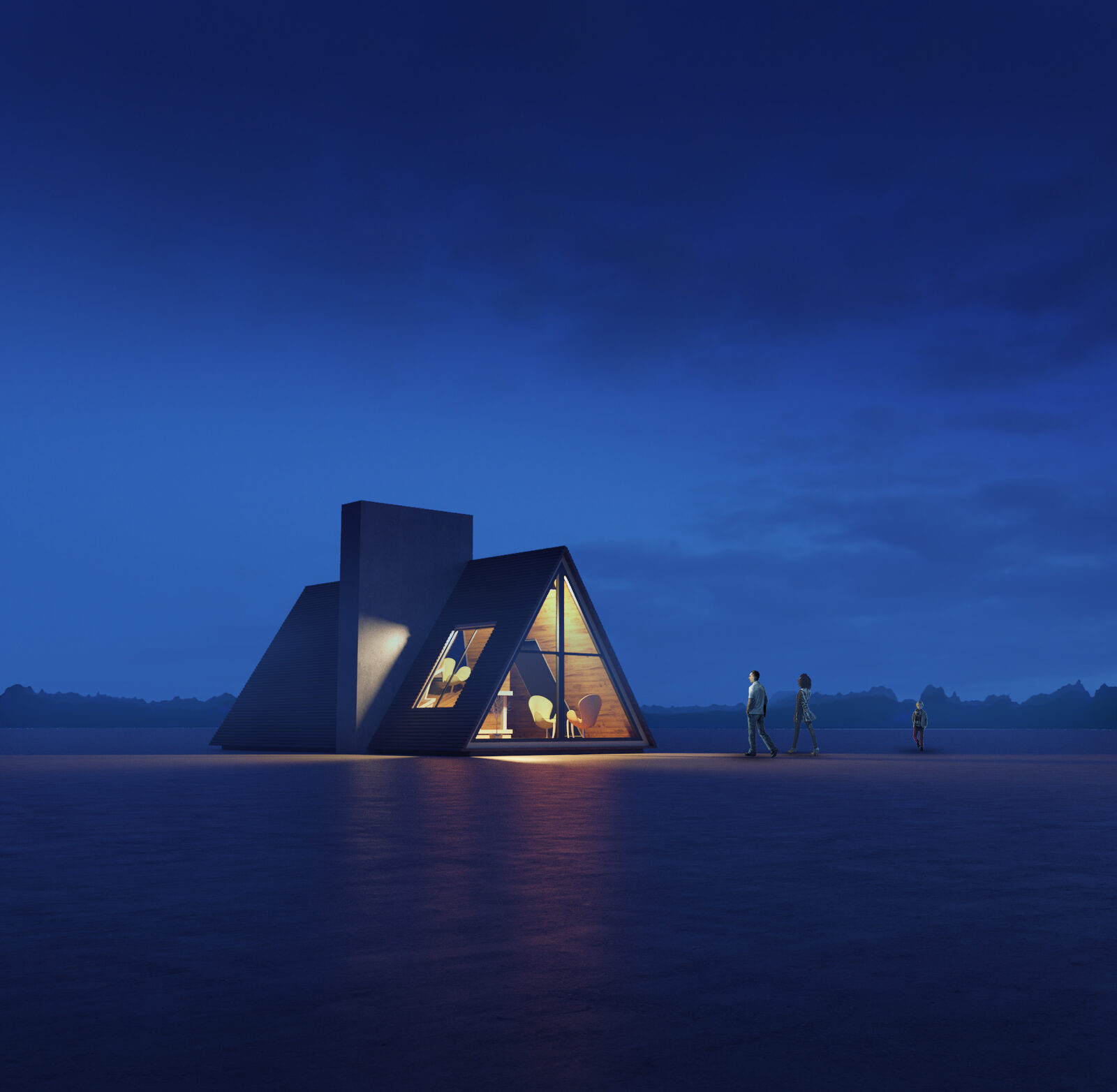 A-Frame Cabin at Dusk