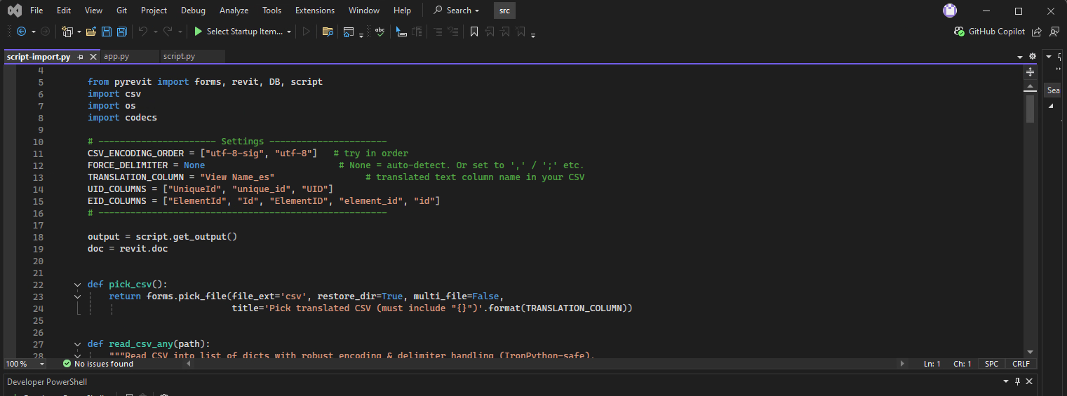 Python source for the export and import routines in the editor