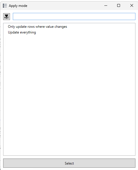 Apply mode dialog: only update rows where value changes, or update everything